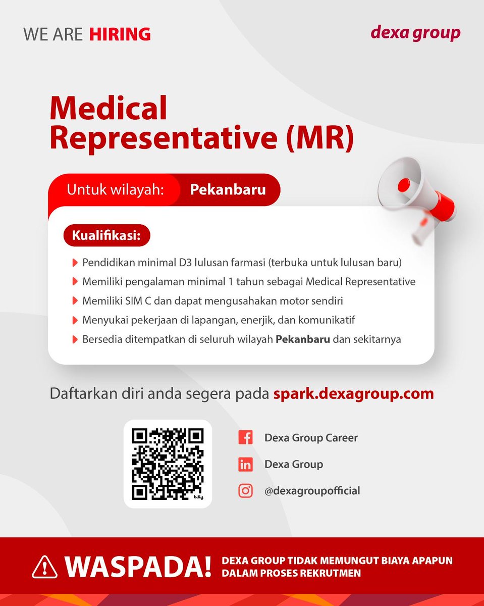 Dexa Group membuka lowongan pekerjaan untuk posisi Medical Representative area Pekanbaru
                              
Segera daftarkan diri Anda melalui link yang tercantum di bawah ini:                         
spark.dexagroup.com