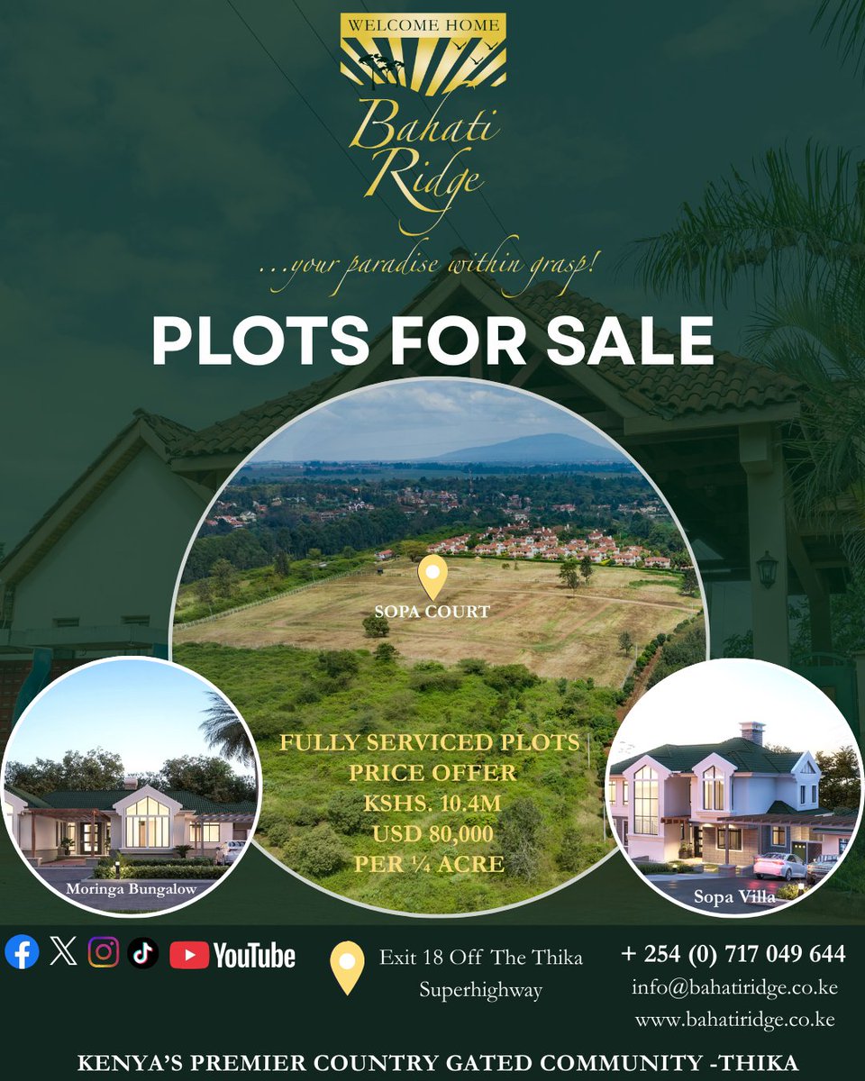 BahatiRidge's tweet image. Buy your plot and build your dream home.
With two beautiful designs to choose from.
#GatedCommunity #plotsforsale #sopacourt #yourparadisewithingrasp