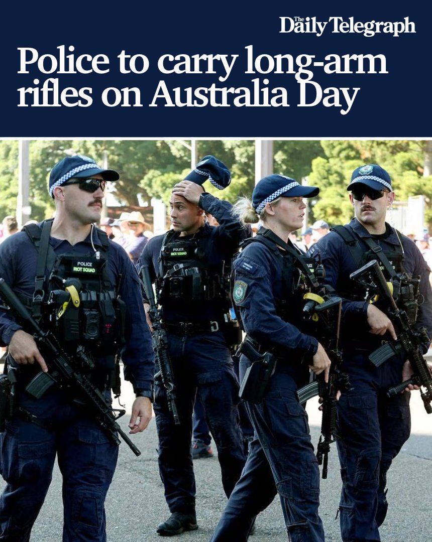 dailytelegraph's tweet image. Police officers will carry long-arm rifles on Australia Day, with authorities flagging a heavy presence at public events across NSW.

MORE DETAILS: bit.ly/4sTz72j