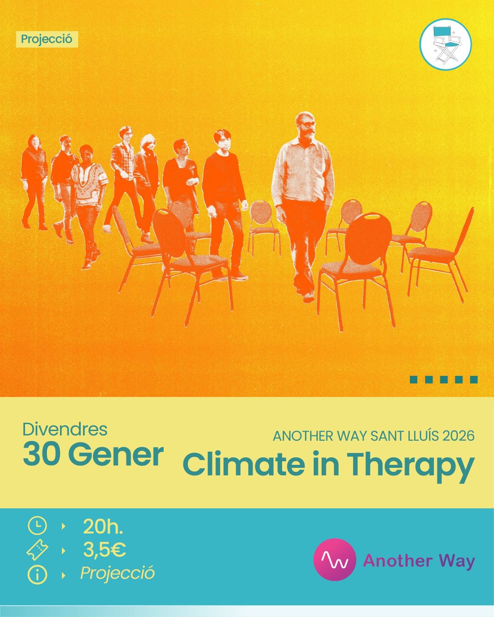 🗣️ Another Way Sant Lluís 2026. Climate in Therapy
📅 30/01/2026 | ⏰ 20 h | ⏱️ 65 min
📍 Sala 1 | 🎟️ 3,5€ |🎙️ VOSE | +12

Un grup de científics assisteixen a teràpia per afrontar l’impacte emocional de la crisi climàtica. 

🖥️ Venda de entradas: goo.su/qXVWr