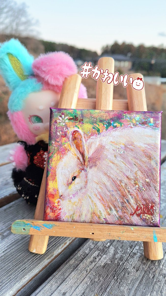 モッフモフのうさぎさん🐰🎨 うさちゃんて本当癒し🍀 #アクリル画