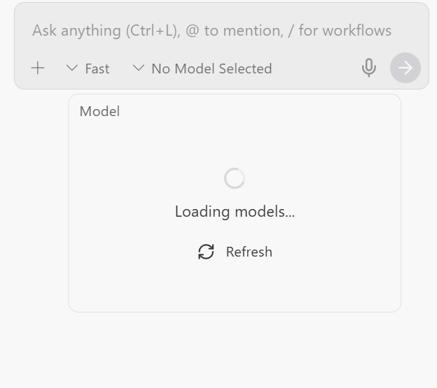 Kurumachou's tweet photo. @antigravity 
AI model not loaded, unusable. https://t.co/qKbb38HKU1