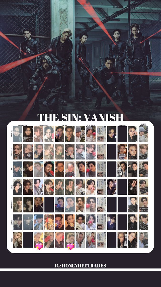 THE SIN : VANISH トレカ ENHYPEN 交換

求 ニキ>>>シリアル

同異種どちらでも大丈夫です〇
ラキドロはラキドロ同士での交換です！
💖激求です˖ ࣪⊹
engene ver.は求めておりません(⋆ᴗ͈ˬᴗ͈)”

条件合う方リプお願い致します🙇🏻‍♀️