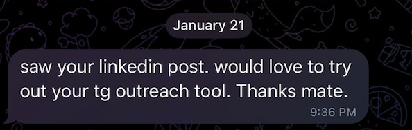 _andonlee's tweet photo. After running 120,000+ Telegram campaigns for web3 teams, the patterns are obvious.

Most Telegram outreach fails because the first message is wrong.

I wrote a short guide on the messaging patterns and hooks that consistently turn chats into sales.

Message me on Telegram @andon_lee if you want it.