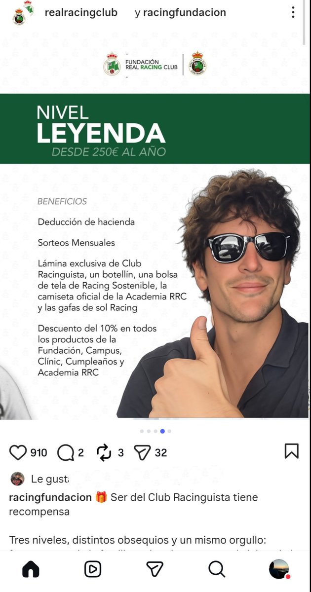 Yo creo que el nivel Leyenda, se está forjando, y con este anuncio, llegará a gente más tribunera, con ganas de tener gafas y deducir en Hacienda.

Hacienda somos todos. 
Sangalli es único.

<a href="/realracingclub/">Real Racing Club</a> <a href="/RacingFundacion/">Fundación Real Racing Club</a>, llegáis a más público objetivo con esta imagen.