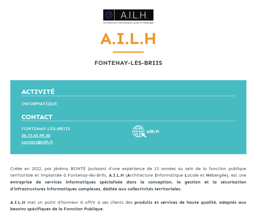 [📢 #Portraitsdentreprises ] A.I.L.H
Nous avons le plaisir de vous présenter « Le Portrait d’Entreprise » : A.I.L.H | INFORMATIQUE

👉 Consultez le portrait : cc-paysdelimours.fr/portraits-entr…