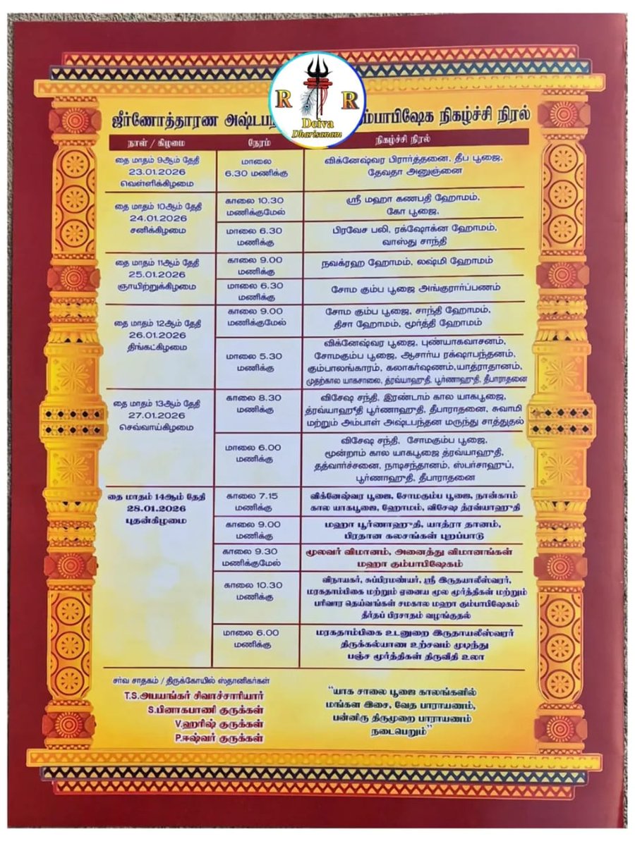 திருவள்ளூர் மாவட்டம் திருநின்றவூர் அருள்மிகு மரகதாம்பிகை உடனுறை அருள்மிகு இருதயாலீஸ்வரர் திருக்கோயில் குடமுழுக்கு

28.01.2026 புதன்கிழமை அன்று நடைபெறுகிறது.

#Temple #temples #Chennai #hinduism