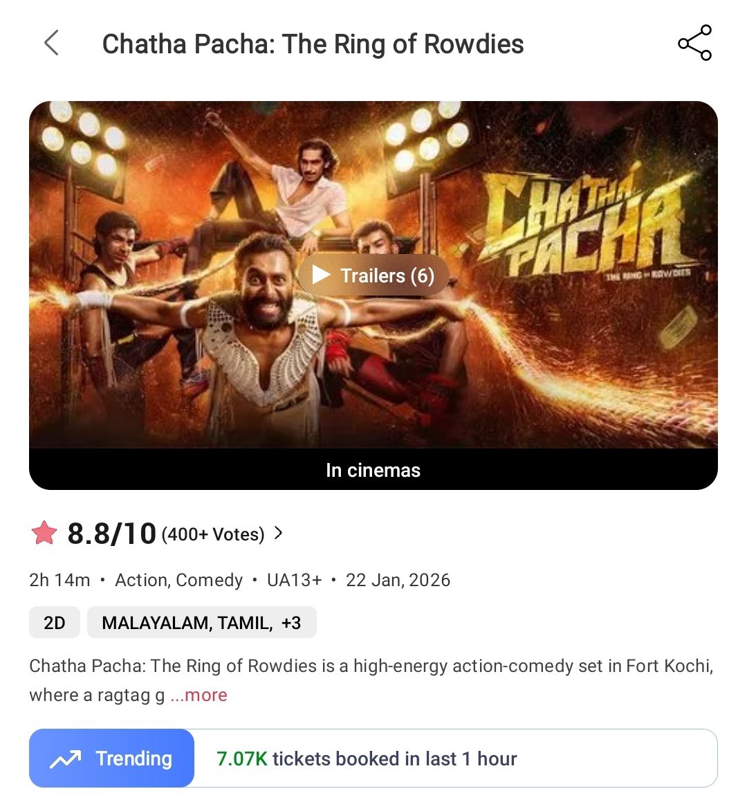 KeralaBxOffce's tweet image. Clokcing Above 7,000 Tickets In Last hour in Book My Show for #ChathaPacha ‼️

The Power of Word of Mouth 👏👏
UNDOUBTEDLY WINNER ✅👏👏