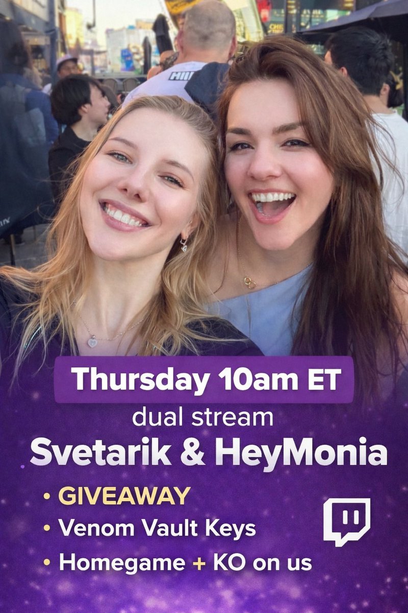 🐍 VENOM MODE ON 🐍
Today at 7pm CET, Svetarik and I are going live together on Twitch 🎙️🤝🏻
🚨 Don’t miss it! 🎁 Lots of ticket GIVEAWAYS 🔥 A head-to-head mini challenge 👉🏻each of us trying to turn $100 into a Venom ticket 🤠
See you live on Twitch 👀🐍
<a href="/ACR_POKER/">ACR Poker</a>