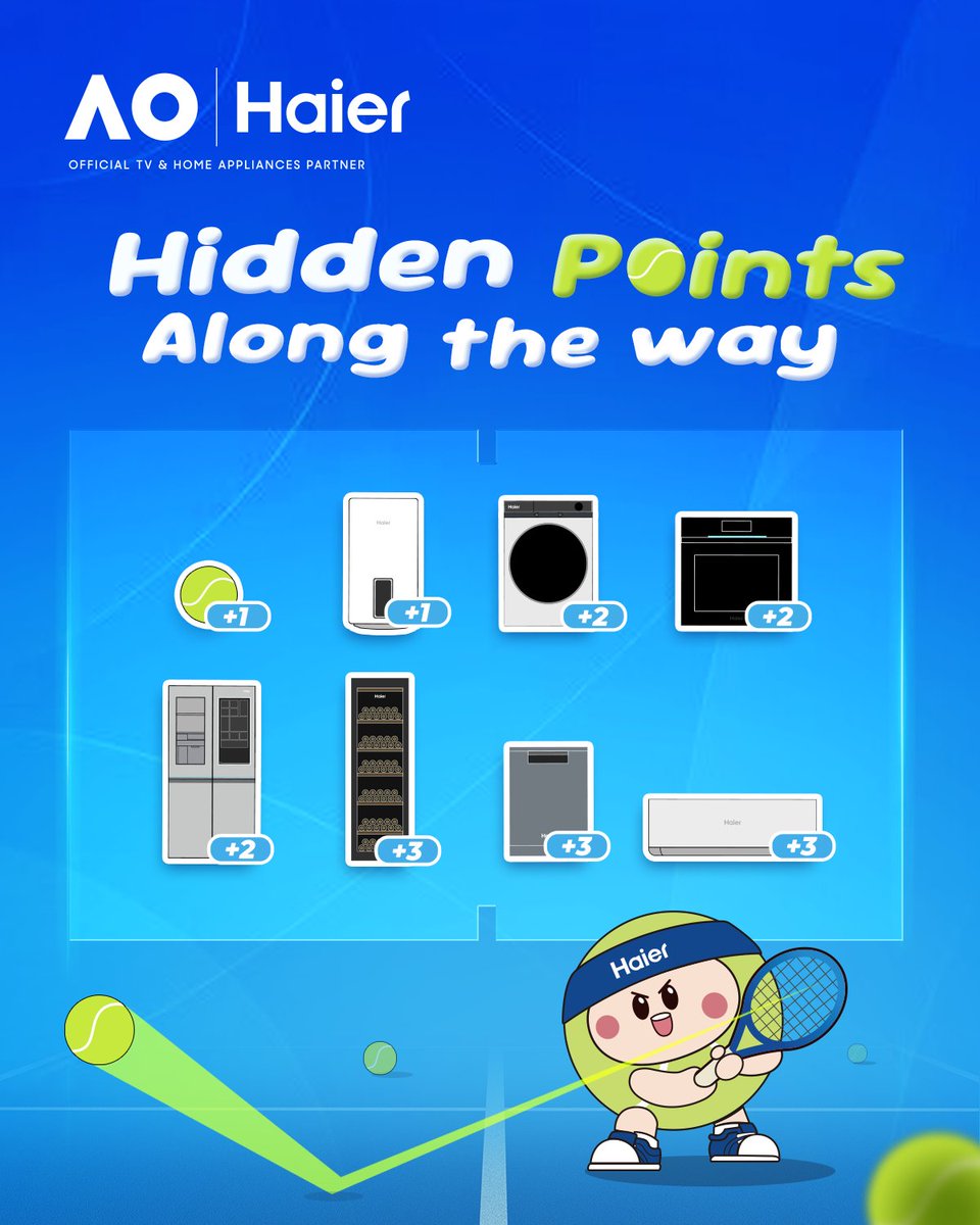 HaierJapan's tweet image. 🎾💡ACEと楽しむハッピー・スラム、Haierで広がるハッピー・ライフ🏠✨

✨ACEルートを選んで🚩迷路を攻略！
🎾やHaier家電はボーナスポイント🏆

👇ルートとポイントをコメントで教えてね！

#Haier #AO2026 #OfficialPartner #Tennis
#PlayWithTheNumberOnes #MoreCreationMorePossibilities