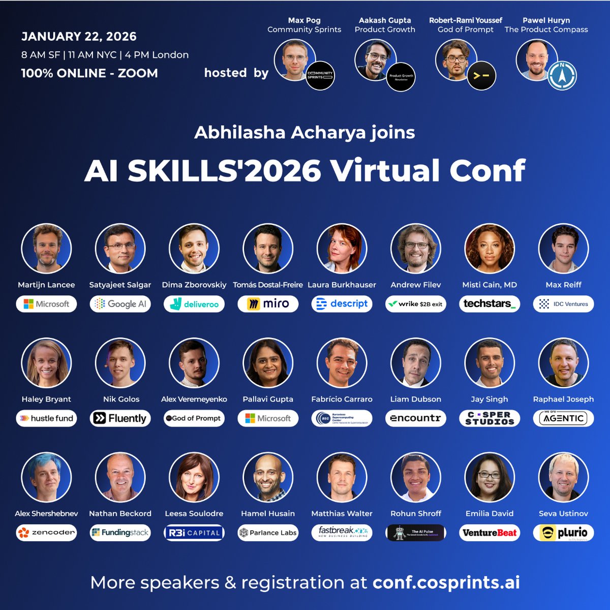 Free: join me &amp; 1,000+ AI experts, startups, investors &amp; digital professionals at AI SKILLS'2026 Virtual Conf on Jan 22 (Zoom). Register: conf.cosprints.ai