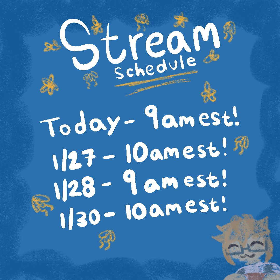luckypiques's tweet photo. Here's my stream schedule!! #twitch #art #streamer https://t.co/cCY0sDUui1