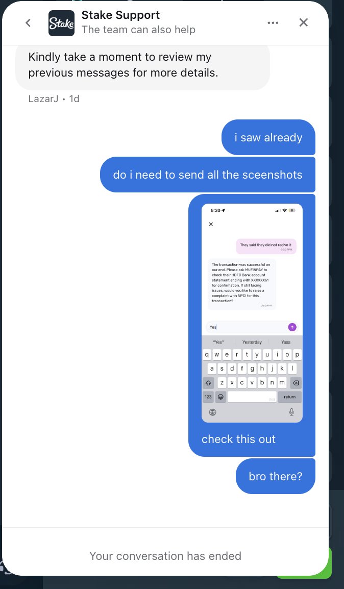 Vkdope18's tweet photo. @Stake i have been contacting but still no one cares about it , its been nearly a month waiting for them but still no  RESPONE @StakeIND@Stake
ONE OF YOU STAFF EVEN CLOSED THE CHAT WITHOUT EVEN REPLYING FOR RHE MESSAGE https://t.co/aJq4t1WaO5