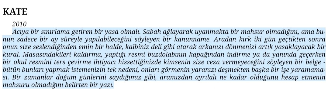 Acıya bir sınırlama getiren bir yasa olmalı. Sabah ağlayarak uyanmakta bir mahsur olmadığını ama bunun sadece bir ay süreyle yapılabileceğini söyleyen bir kanunname..

Kız Kardeşim İçin - Jodi Picoult