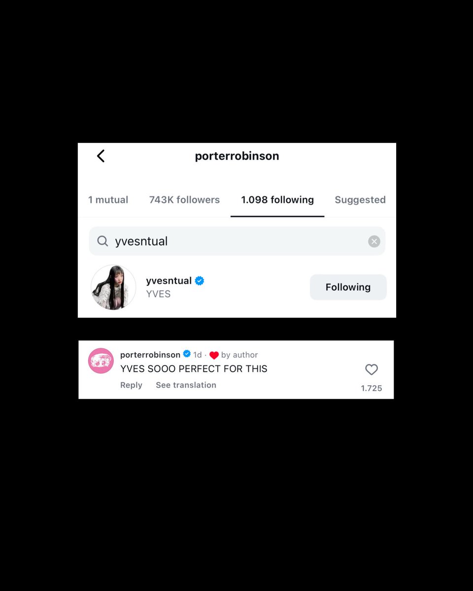yvesupport's tweet image. Singer and producer Porter Robinson started following Yves on Instagram and also reacted to underscores’ “Do It (Yves Remix)” announcement! 

#YVES #이브