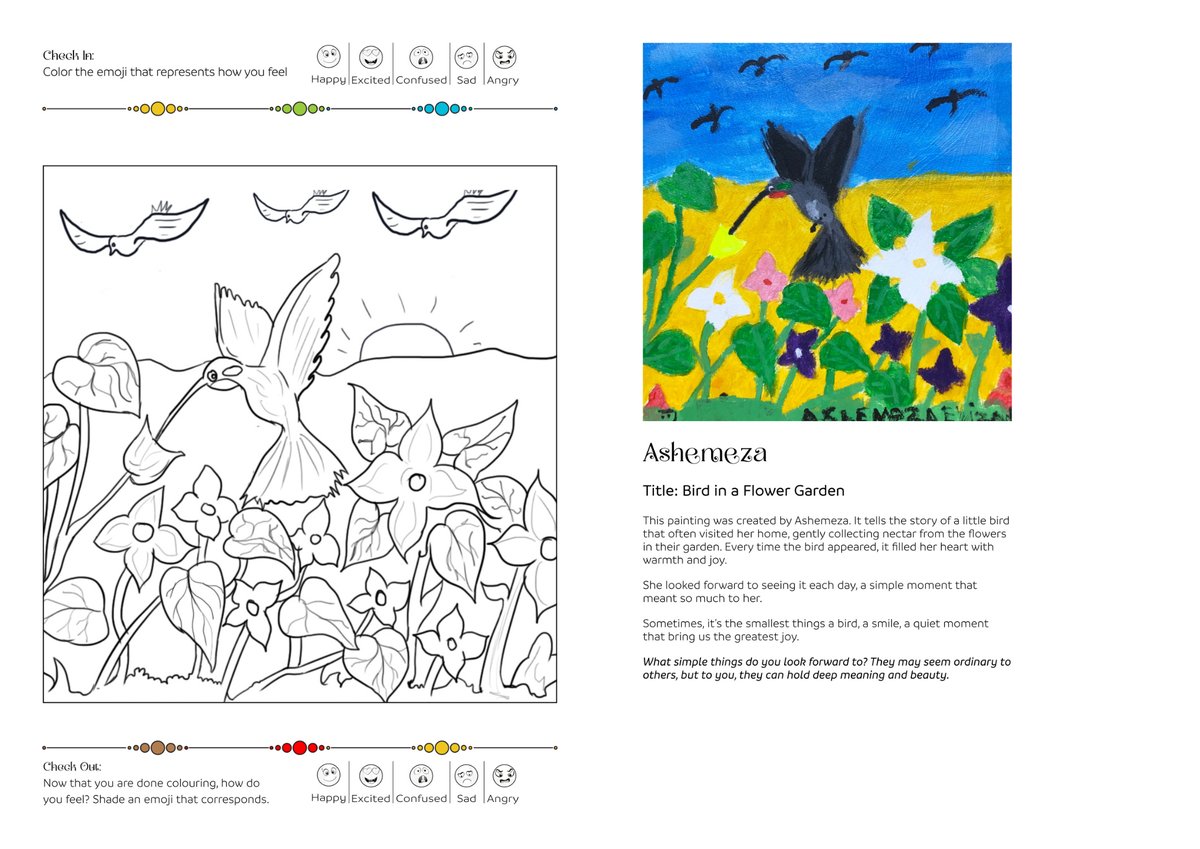 FacesUpUganda's tweet image. We present you, the "Langi colouring book"! 

The Langi Colouring Book is a vibrant collection of painting outlines created by children in the Faces Up art classes. Each artwork is presented in three engaging parts: the original piece, a colouring-ready version, and a short story…