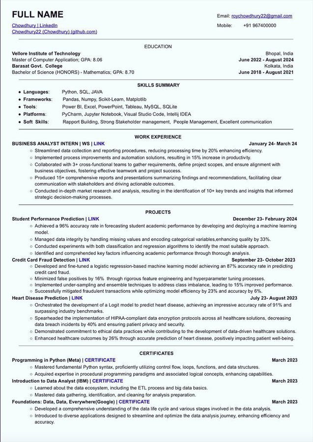 This Resume has an ATS score of more than 92🤯

This Resume helped many in getting an interview calls from companies like Google, Microsoft, Amazon, and many more.

I have personally used this single-column resume in my job hunting and got amazing results

I am sharing the exact