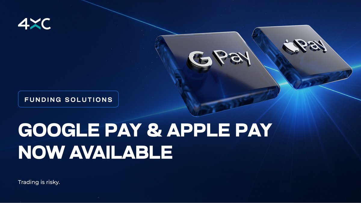 4xcofficial's tweet image. Funding your trading account just got simpler.
Google Pay and Apple Pay are now available on 4XC.
#4XC #Funding #Trading #FinTech #ApplePay #GooglePay