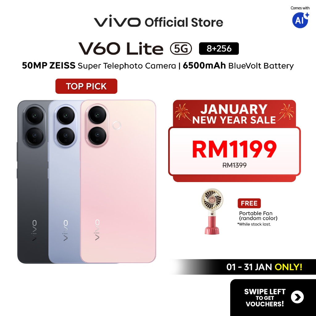 red_sun109's tweet photo. 🔥 Online Exclusive 🔥
🎉 vivo V60 Lite 5G
🔸 16*GB+256GB
🔸 50MP ZEISS Super Telephoto Camera
🔸 7360-Turbo Powerful Dimensity
🔸 AI Aura
💸 RM1,199.00
🛒 https://t.co/4KUEGVXU16
#smartphone #mobilephone #android #gadgets #latesttech https://t.co/OXTBKEuoUH