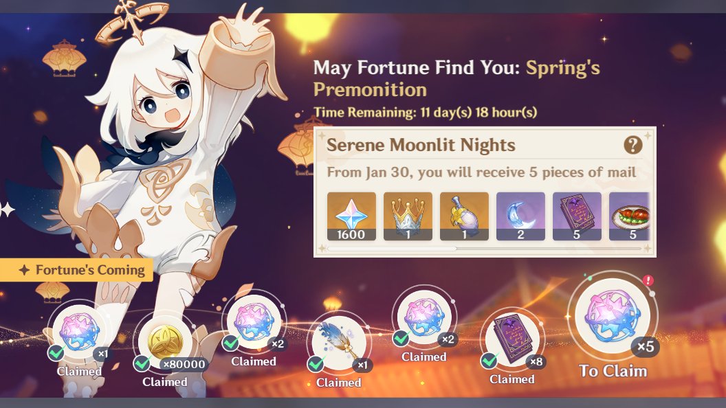 G8_Genshin's tweet image. ✨ All rewards: Get ✨

Have you been logging in to collect rewards from the May Fortune Find You event? Travelers still have until February 3, 2026 to claim the rewards from the event menu~

#GenshinImpact #DailyLogin #Game8