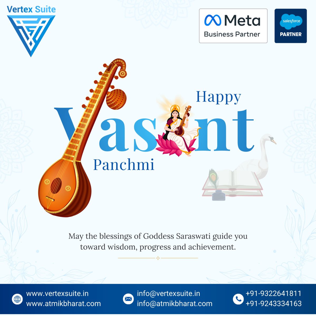 VertexSuite's tweet photo. ✨ Happy Vasant Panchami ✨
May the divine blessings of Goddess Saraswati fill your life with wisdom, creativity, and success.
Let this auspicious day inspire new beginnings, knowledge, and growth. 🌼📚
#VasantPanchami #HappyVasantPanchami #SaraswatiPuja #FestivalOfKnowledge https://t.co/i7K1VDTZNC