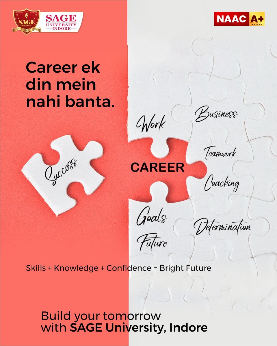 SAGE_INDORE's tweet image. A career takes shape when skills, knowledge &amp;amp; confidence come together. The choices you make today define your success tomorrow-choose SAGE University for a future with purpose &amp;amp; clarity. 

Visit - sageuniversity.in/admission/
__
#SAGEUniversityIndore #RaceToSuccess #StayAhead