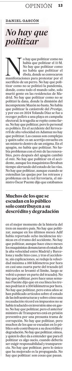 «No hay que politizar».

Lean a ⁦<a href="/gascondaniel/">Daniel Gascón</a>⁩

———
Vía ⁦<a href="/el_pais/">EL PAÍS</a>⁩ 
elpais.com/opinion/2026-0…