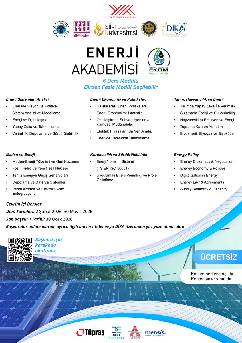 Yükseköğretim Kurulu himayesinde kurulan #EnerjiAkademisi’ne kayıtlar başladı!

Batman Üniversitesi öncülüğünde Mardin Artuklu Üniversitesi, Siirt Üniversitesi ve Şırnak Üniversitesi ortaklığında kurulan Akademi, bilhassa Güneydoğu Anadolu Bölgesinin enerji vizyonuna güçlü bir
