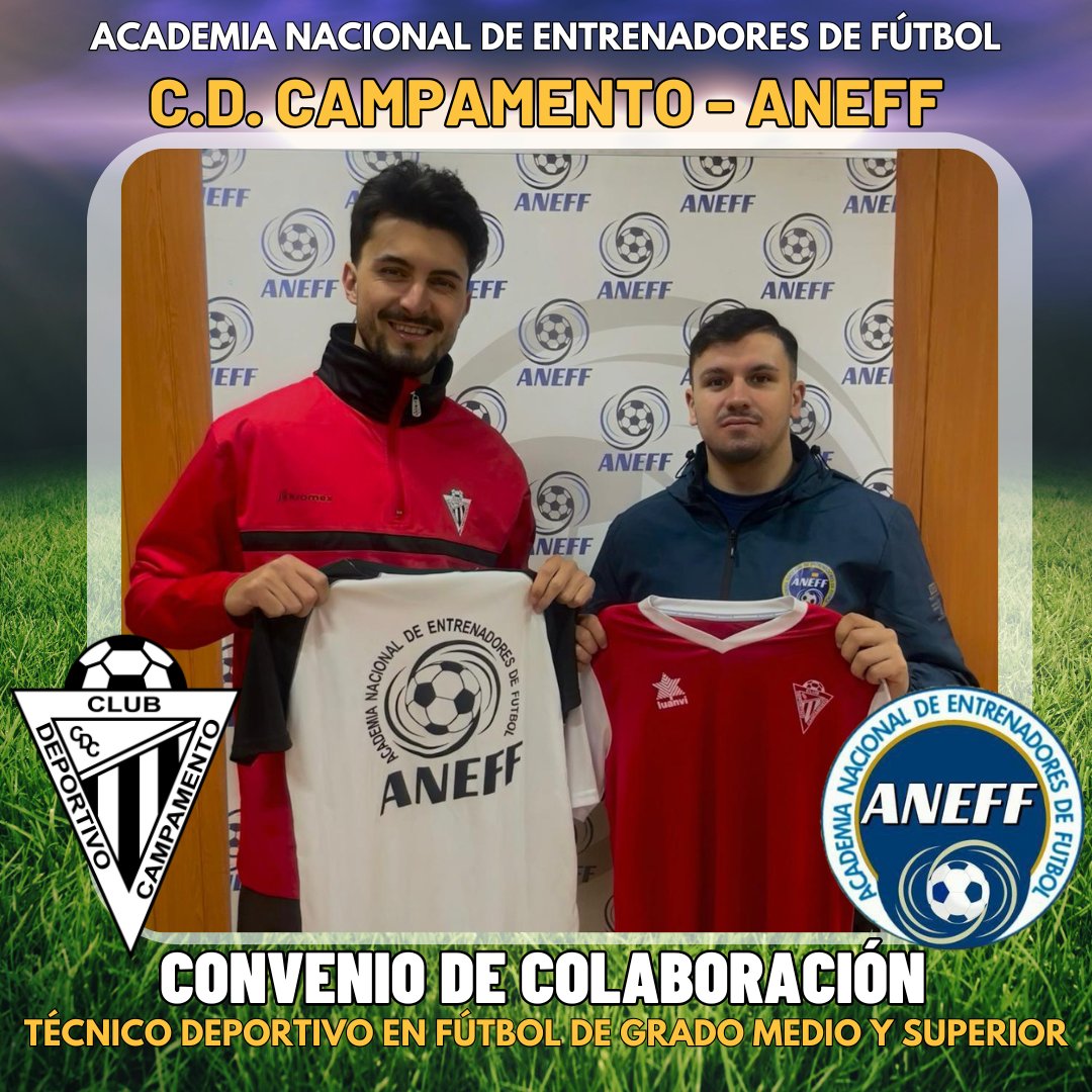 📅 En el día de hoy hemos firmado un acuerdo de colaboración con el <a href="/CD_Campamento/">C.D.Campamento</a>  , todos sus integrantes se beneficiaran de las ventajas que les ofrece #ANEFF

🔹 Academia Nacional de Entrenadores de #Futbol.

#TécnicoDeportivo en #futbol
#LicenciaUEFA