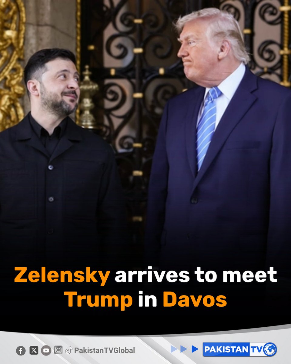 PakTVGlobal's tweet image. Ukraine’s leader travels to Davos for talks with Trump, aiming to secure a peace deal with security guarantees and post-war reconstruction funding.

#UkrainePeaceTalks #Davos2026 #Trump #Zelensky #SecurityGuarantees #GlobalDiplomacy #PakistanTV #PakistanTVglobal