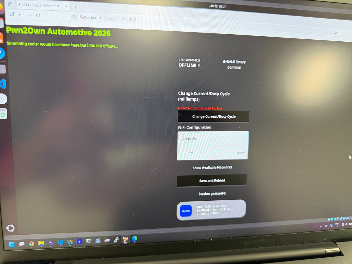 Collision! <a href="/stargravy/">evan</a> targeted the Grizzl-E Smart 40A with the Charging Connector Protocol/Signal Manipulation add-on, hitting two bug collisions, still earning $15,000 USD and 3 Master of Pwn points. #Pwn2Own #P2OAuto
