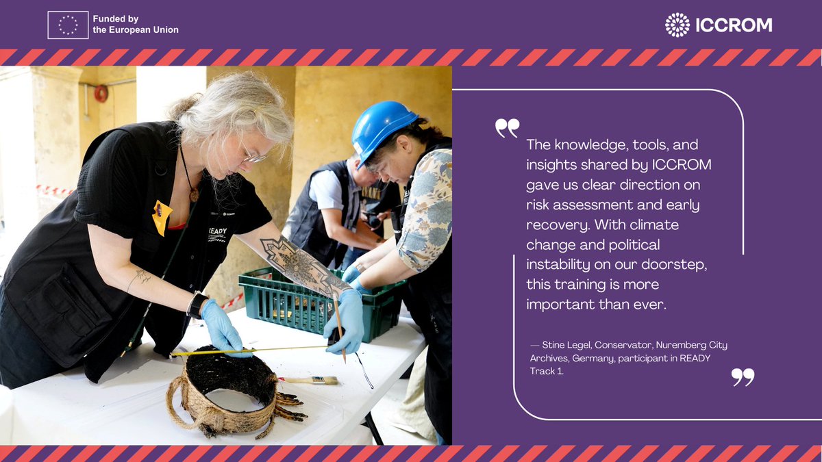 ICCROM's tweet photo. Building on the success and impact of READY Track 1, #READYTrack2 is now open for applications.

This fully funded international training supports mid-career professionals in strengthening the protection of immovable heritage and its living traditions from disasters and climate risks, through #ICCROM’s field-tested, practice-based methodology. 

Combining online learning, in-person training, and participant-led field projects, the course translates knowledge directly into real-world application.

Open to applicants based in #CreativeEurope programme countries.

📅 Apply by 31 March 2026 
Interviews: first week of May 2026 
👉 https://t.co/aQ6Tw02CTP