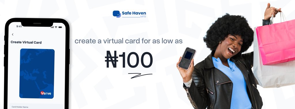 SafeHavenBank's tweet image. Create a Safe Haven virtual card for just #100 on the Safe Haven app!

For Personal account users only. 

#virtualcard
#safehavenmfb
#fintech