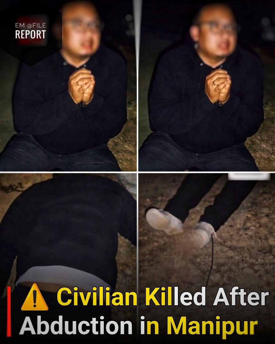 NOT AN AI-GENERATED PHOTO.  
A Civilian, begging kuki militants for his life before they shot him dead.
Kuki militant allegedly abducted, tortured, and brutally executed Civilian, Mayanglambam Rishikanta from the Meitei community in Henglep, Churachandpur district, on 21-01 2026