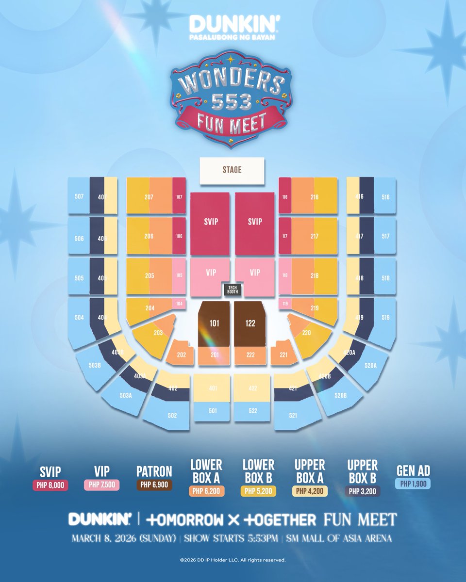 dunkinph's tweet image. A stellar wonder awaits at 𝐖𝐎𝐍𝐃𝐄𝐑𝐒 𝐀𝐓 𝟓:𝟓𝟑 – Dunkin' &amp;amp; TXT (TOMORROW X TOGETHER) Fun Meet on March 8, 2026 (Sunday)! Surprise Kit for ticket holders is finally here! #DunkinPH_TXT #DunkinPH_WondersAt553 #TOMORROW_X_TOGETHER #TXT

🎟️ Secure your tickets starting…