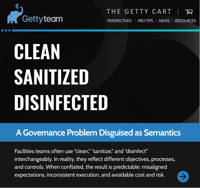 Facilities frequently use “clean,” “sanitize,” and “disinfect” interchangeably. These terms describe different objectives, processes, and controls. When conflated, it garners misaligned expectations, inconsistent execution, and avoidable cost &amp; risk bit.ly/4r7PhDH