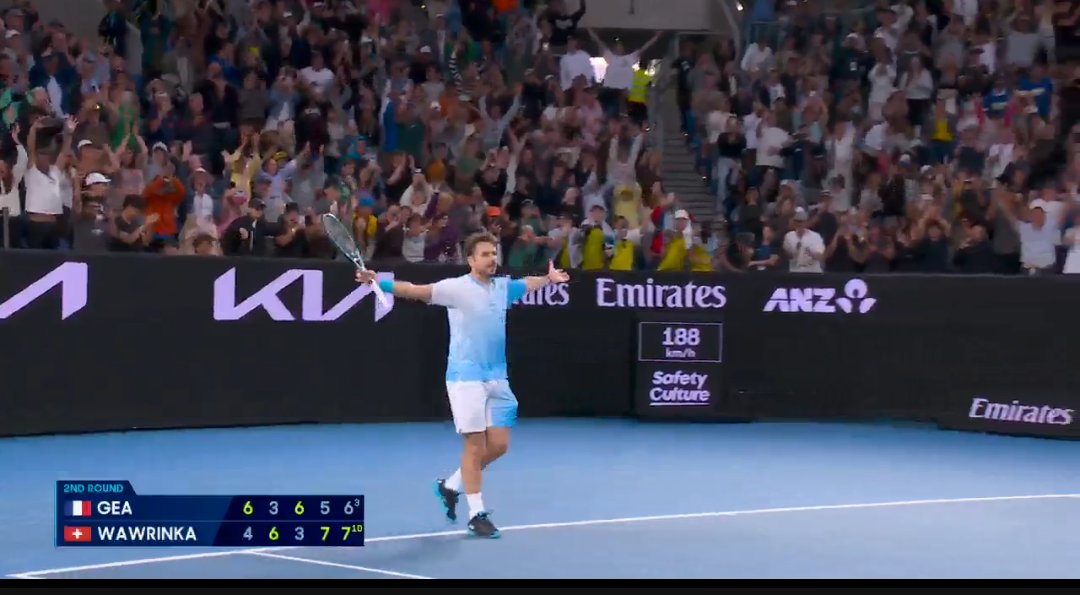 servewithtennis's tweet image. Win of wawrinka feels personal he survives against Gea in 5 set 

Wawrinka is in third round 🔥🥂
It's so fun to watch when he is in the  action  

Still can't get over that he gonna retire after the end of 2026 season so much tennis left inside him 

He will face the winner b/w…