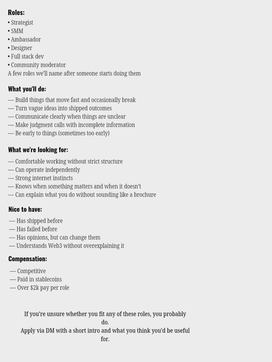 Arvox is hiring! 

Strategist, ambassadors, intern, Dev moderators. 

Apply at contact@arvox.app or via DM