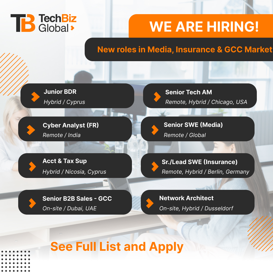 🚀 New roles available in Media, Insurance &amp; GCC markets! Talented professionals - software engineers, B2B sales, cyber analysts - check our openings &amp; apply today: jobs.techbiz.global
#TechJobs #Hiring #CareerOpportunities