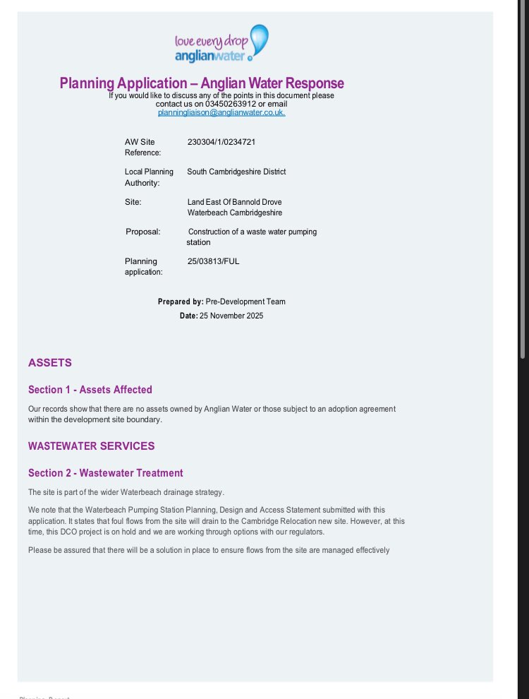 Seems there is currently nowhere for ‘foul flows’ to go to from planned waste water pumping station for Waterbeach new town.

Plan was for it to be connected to a new Cambridge Water Treatment works at Honey Hill  - but the  government cancelled the move in August over cost.