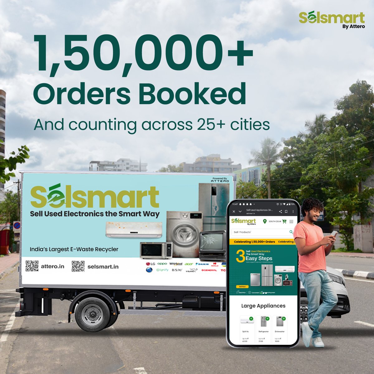 Selsmart_'s tweet photo. 1,50,000+ orders across 25+ cities 

Thanks to our incredible team and customers for choosing the smart way to manage e-waste ♻️
Onwards and upwards!

#Milestone #Selsmart #EWasteManagement #SellSmart #Sustainability #CircularEconomy https://t.co/QLaJnFPfBJ