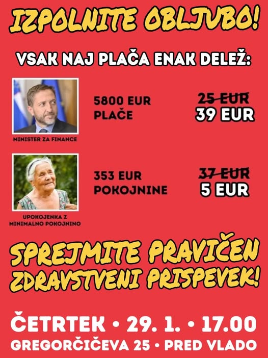 glasljudstva's tweet image. VSI NA SHOD ZA PRAVIČEN PRISPEVEK: Vladna koalicija, izpolnite obljubo in potrdite zakon za pravičen, proporcionalen zdravstveni prispevek! Ukrepajte v korist 90% prebivalk in prebivalcev, ne prgišča bogatašev! Najboljša predvolilna kampanja so izpolnjene zaveze!