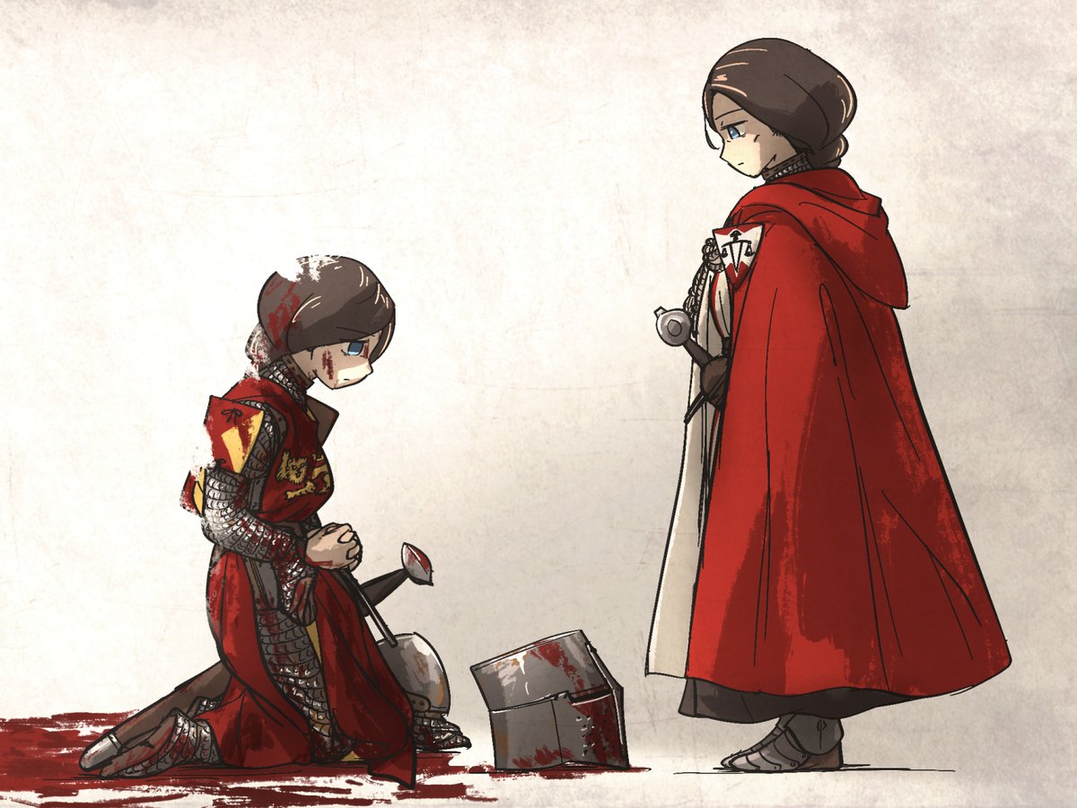 IronlilyS's tweet photo. Merle, one who unable to escape her military fate.

She was once a female knight serving a noble house within the Duchy of Aquitaine. She was deeply loyal, highly skilled in battle, and during times of major war she brought many crucial victories to the house and to the duchy.

However, those victories gradually eroded her mind. In order to secure advantage, she was ordered to carry out many extreme military actions—ambushes, massacres, chevauchée. Her achievements were piled upon guilty and blood, it wasn't the knightly ideal she had once aspired to. One day, she resolutely abandon everything to seek guidance from the God.

Surprisingly, her lord allowed her leaving. The lord she had served was ruthless toward its enemies, yet capable of such magnanimity toward one of its own. Perhaps it was her fate, or perhaps the path was some greater design, she entered Ordo Mediare. Upon discovering that the order was actively turning into an armed sisterhood rather than a simple nunnery, she initially intended to leave once more, but was persuaded to stay by the Abbess.

"Have you ever considered that a sword meant to kill... can also be a sword meant to save?"

After such guidance from the Abbess, Merle decided to reclaim her military talents once again, but for the Ordo this time. Under her leadership, the sisterhood soon grew into a renowned armed mediator force.
