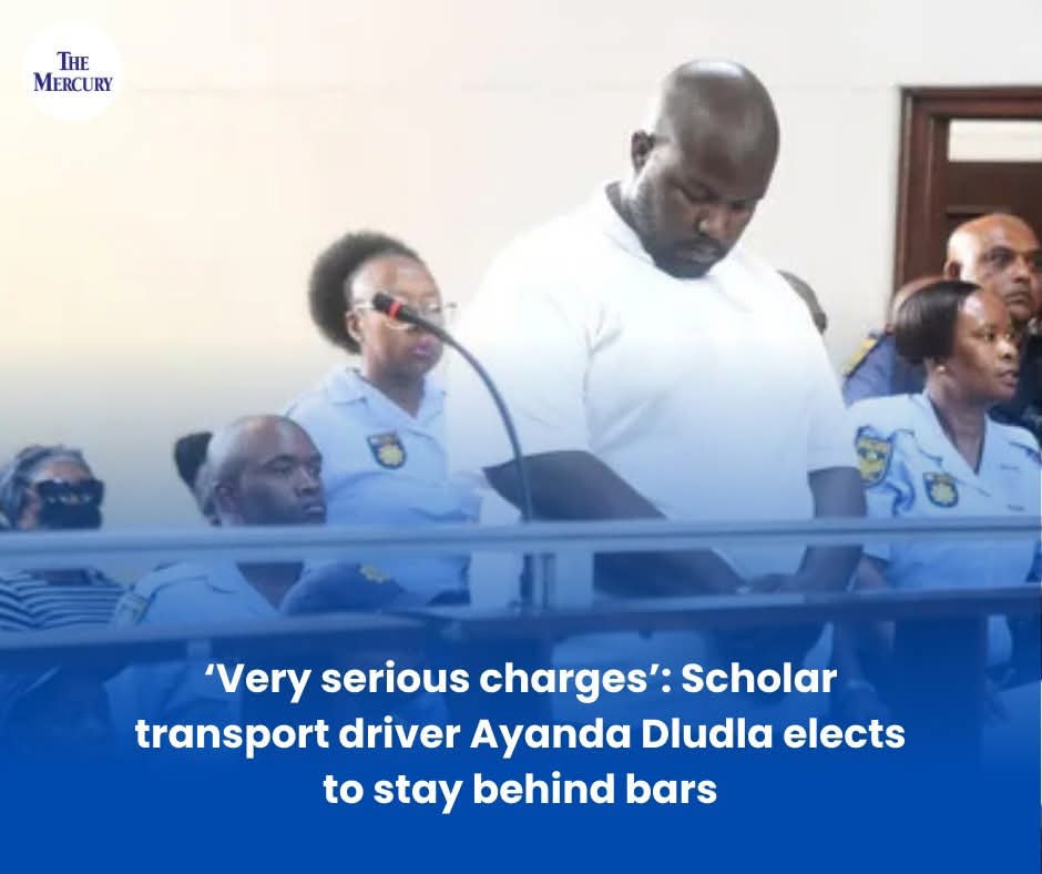 TheMercurySA's tweet image. 🚨 Scholar transport driver Ayanda Dludla (22) facing very serious charges, has chosen to remain behind bars as legal proceedings continue. 

Read more: themercury.co.za/news/crime-and… 

#ScholarTransport #AyandaDludla #CrimeNews #Justice #SouthAfrica