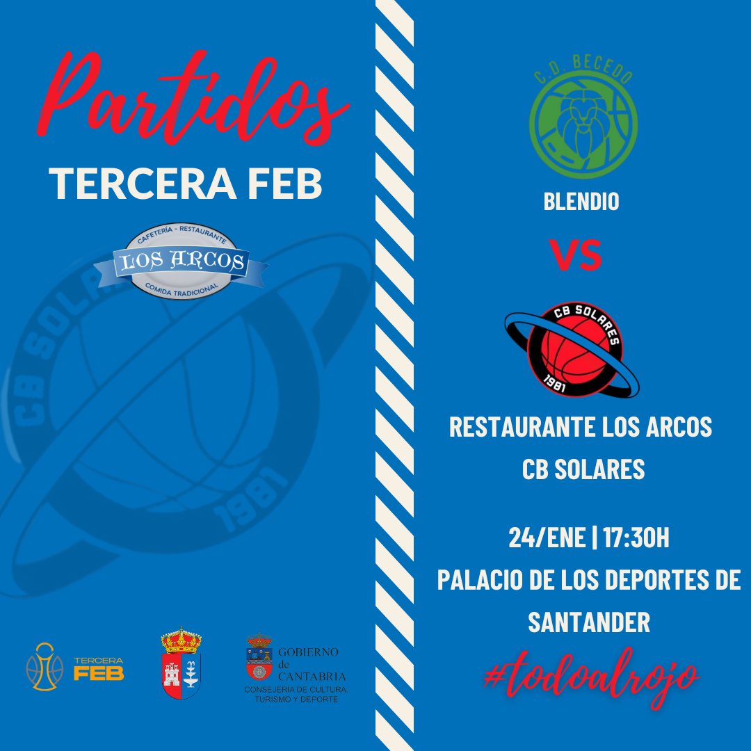CBSolares's tweet image. 🏀|JORNADA 15 

Restaurante los Arcos CB Solares afronta este sábado un nuevo derbi frente a @becedo2020 en el Palacio de los Deportes de Santander.

Os esperamos a todos ¡VAMOS, SOLARES!

#TodoalRojo
