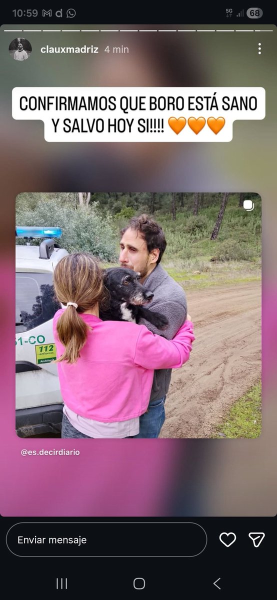 💥 BORO HA SIDO ENCONTRADO CON EXITO 💥

Gracias a esos voluntarios, personas que sin pensárselo, sin tener porqué, han dado todo durante casi 4 días de manera voluntaria, mojandose, gastándose de su bolsillo, en fin.

Una vez más heroes sin capa.

Gracias a todos hoy esta