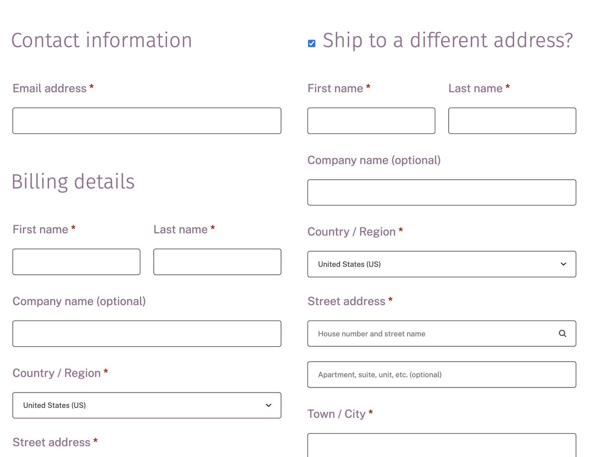 NakedCatPlugins's tweet photo. If you're using the #WooCommerce classic checkout, make sure to set "Shipping destination" to "Default to customer billing address", or else your checkout will look like this, which is overwhelming, and will translate into fewer conversions. https://t.co/H1o5zuzqnK