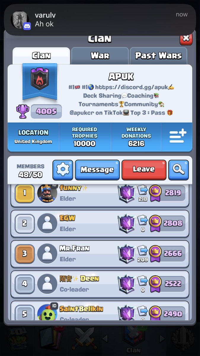 🚀 We’re gunning for the #1 🌎 Clan Finish in Clash Royale — and we’re recruiting top players &amp; pros to help make it happen.

💥 12 active clans
👥 1,200+ Discord members

Join the movement 👉 discord.gg/apuk

#ClashRoyale #ClashRoyaleClan #CRCommunity #TopClan