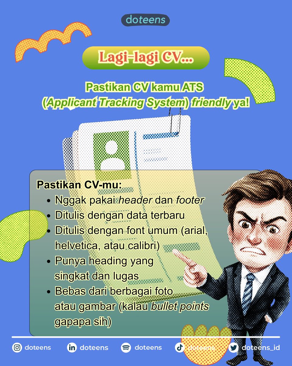 doteens_id's tweet photo. Siapkan CV terbaik &amp; pertanyaan untuk recruiters! https://t.co/ZeyZPmVdM4