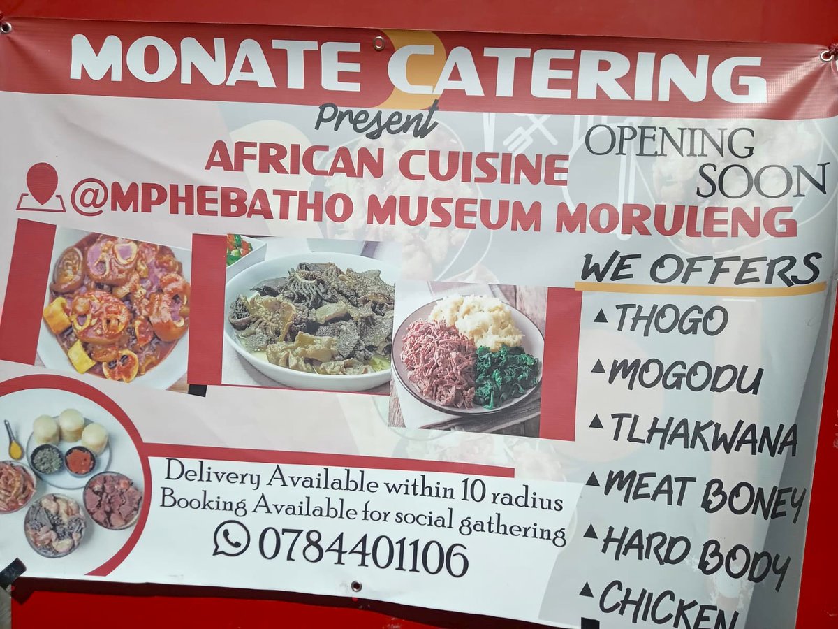 Small Business Feature: Monate Catering Services

The offer healthy traditional foods, including pap, sorghum porridge, tlhakwana, mogodu, hard body, and vegetables such as spinach and cabbage. 
Based in Moruleng, near Pilanesberg and Sun City, 

More: nwdc.co.za/sbd/msme-featu…